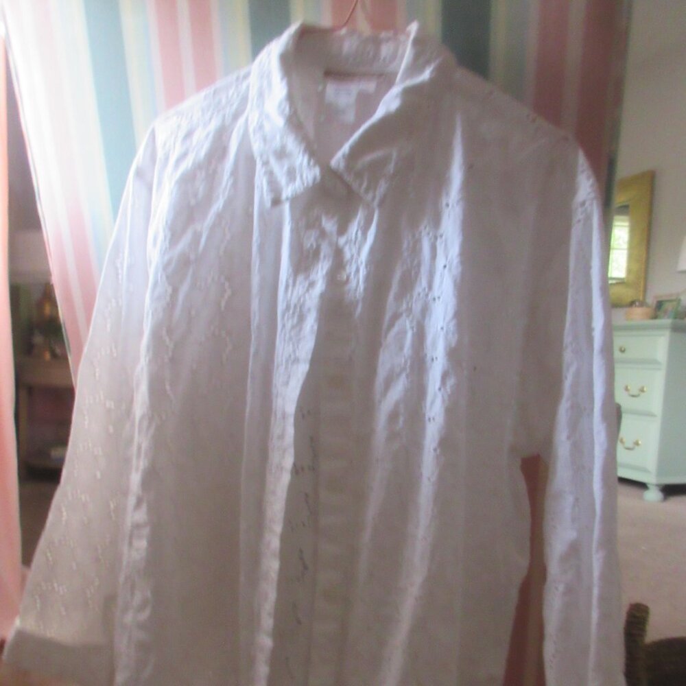 Coldwater Creek, White Eyelet Shirt, Size PXL